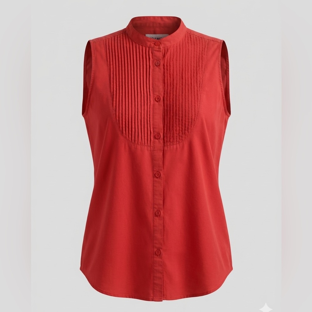 Gitano Vintage 100% Cotton Red Pleated Sleeveless Blouse‎ - Large